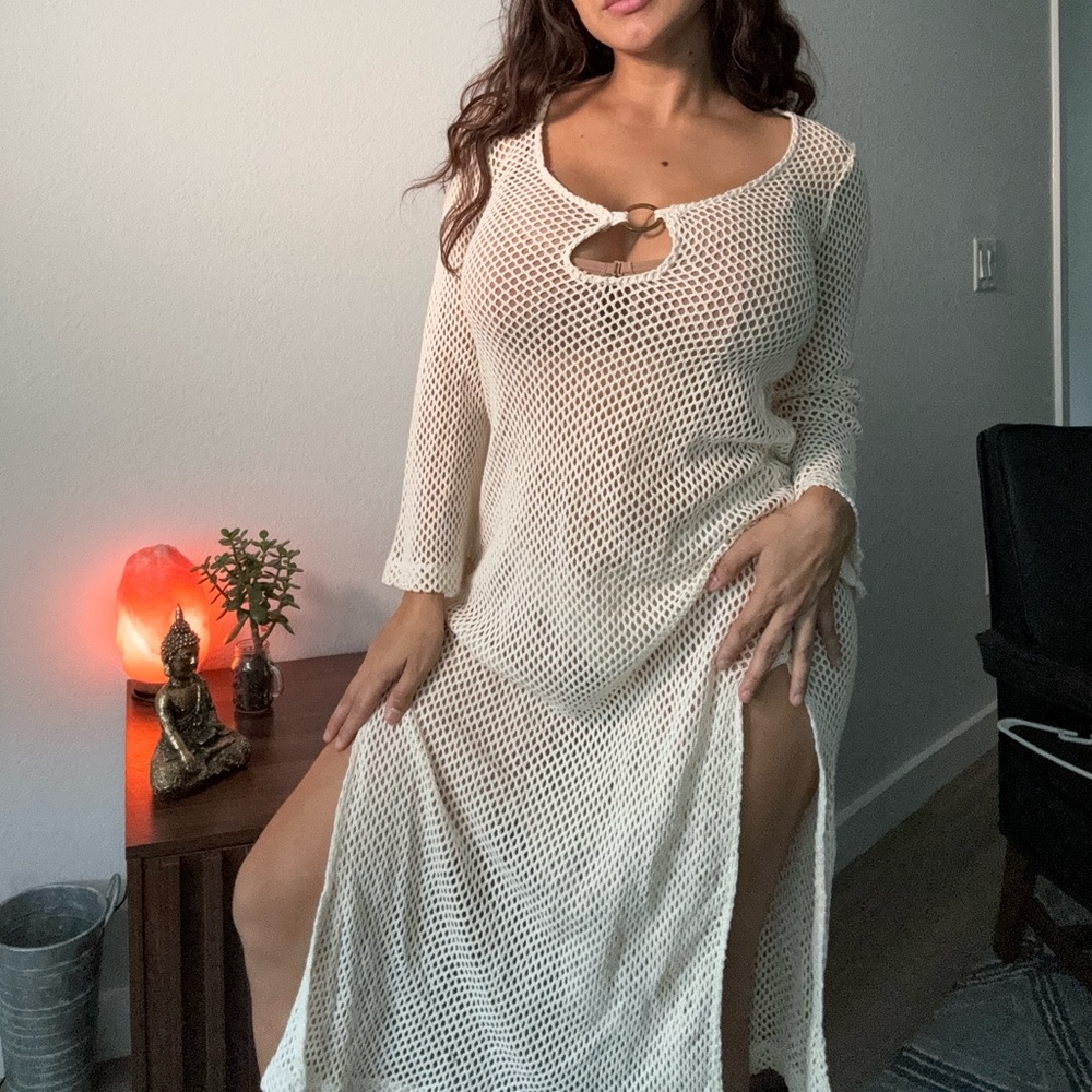 100% cotton Cream Knit Maxi Dress